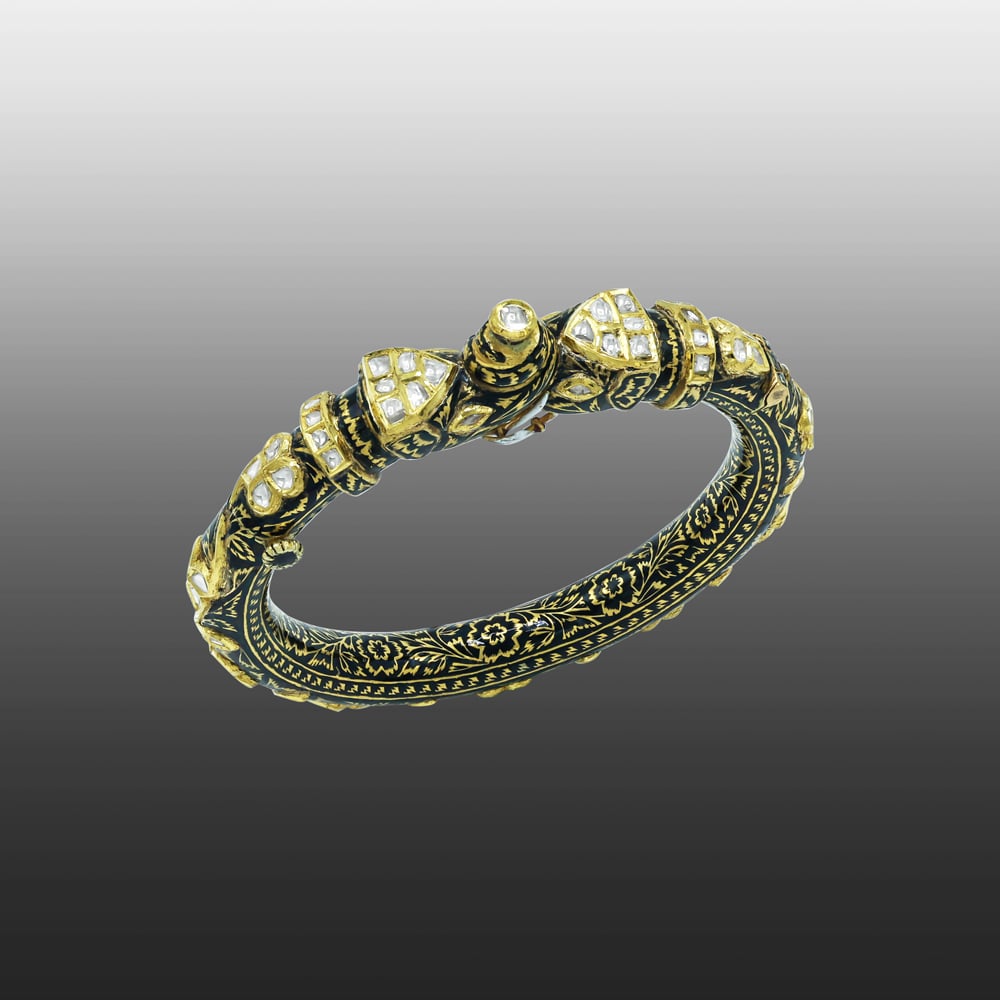 Polki Bangle with Black Enamel and Floral Patterns